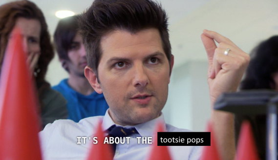 the "it's about the cones" tv show screenshot but instead of cones it's tootsie pops